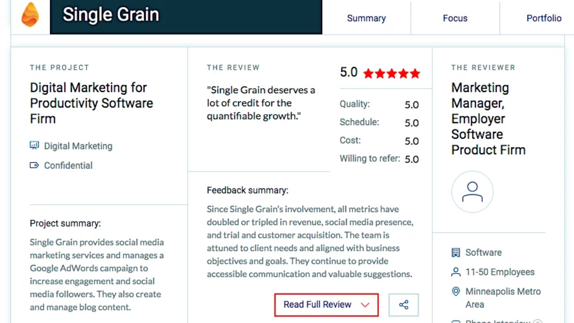 Single Grain Dashboard