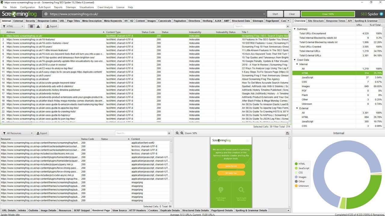 Screaming Frog Interface