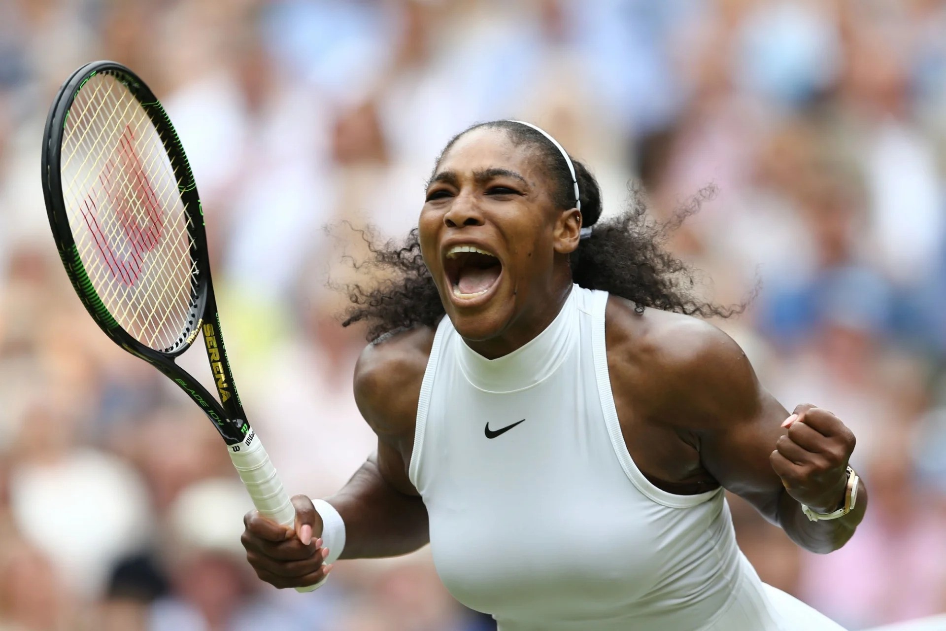 Serena Williams celebrates her victory in the women's singles wearing nike